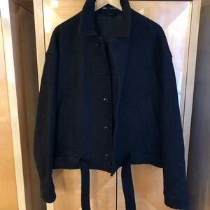 Zara Mens 100% Wool Coat Trucker Boxy Fit Size Large 42 Bottom Tie NWT